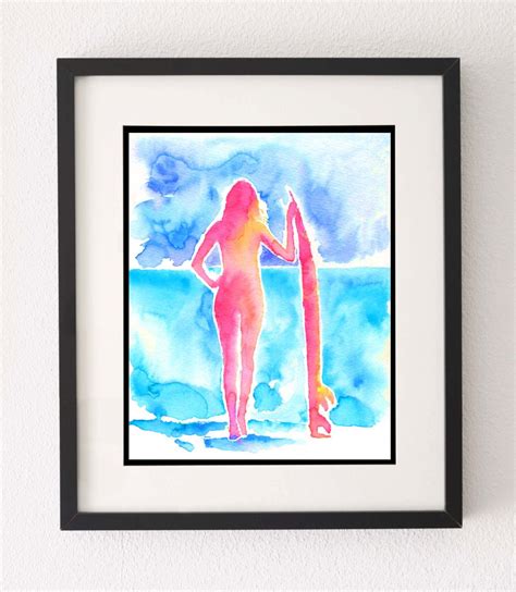 Watercolour Print Surfer Girl Ocean Art Watercolor Painting Prints