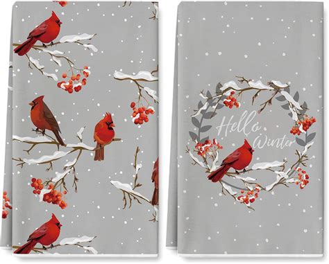 Anydesign Christmas Winter Kitchen Dish Towel X Inch Cardinal