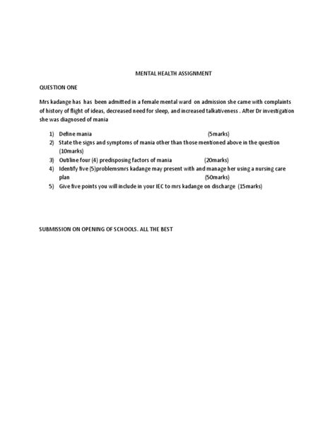 Mental Health Assignment 1 Pdf