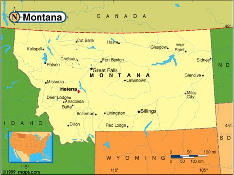 Montana Counties Road Map USA