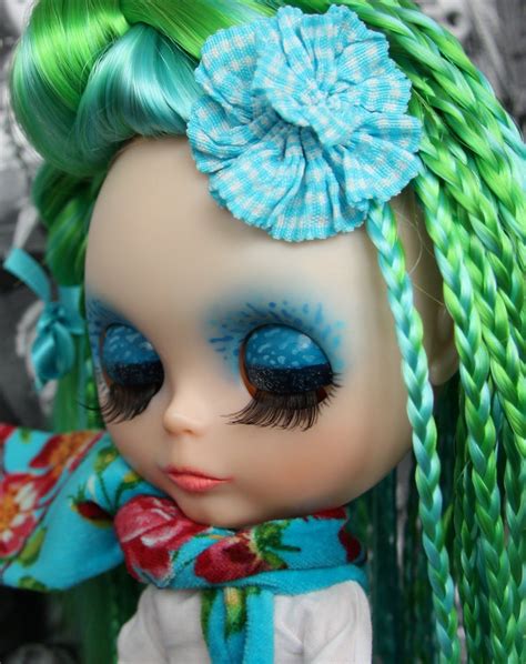 Blythe Lily Blue My Own Creation Doll Hair Green Hair Wacky Dollies Blythe Dolls Bjd