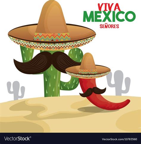 Cactus Chili Hat Viva Mexico Design Royalty Free Vector Mexico Design