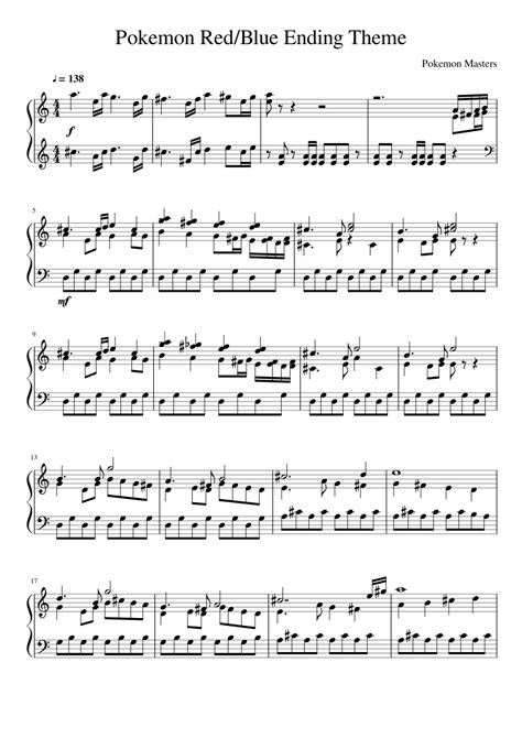 Pokemon Red Blue Ending Theme Sheet Music For Piano Solo