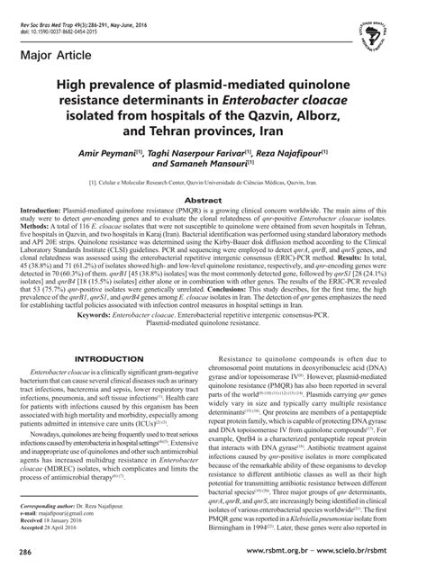 Pdf High Prevalence Of Plasmid Mediated Quinolone Resistance