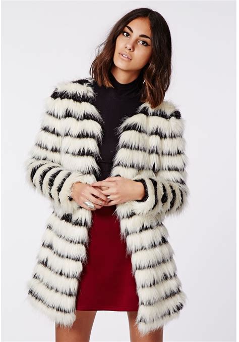 Missguided Katy Shaggy Faux Fur Coat Monochrome 104 Missguided Lookastic