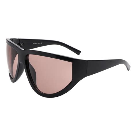 Goggle Style Sunglasses Oversized Shield Wrap Around Unisex Uv400 Black Brown