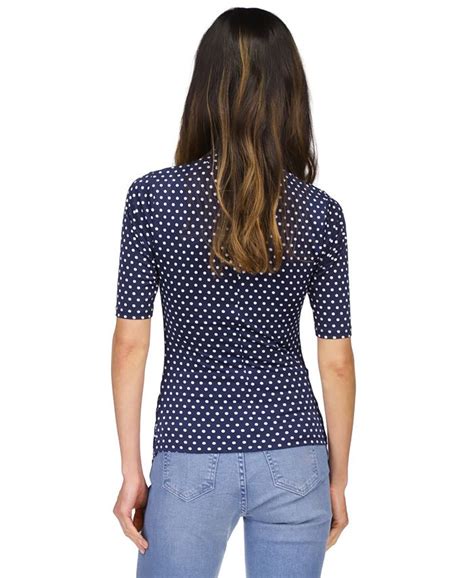 Michael Kors Womens Dot Print Ruched Mock Neck Top Macys