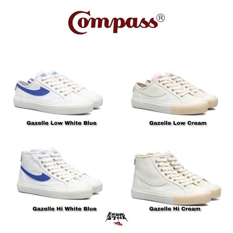 Jual Sepatu Compass Gazelle Low White Blue Low Cream Hi White Blue