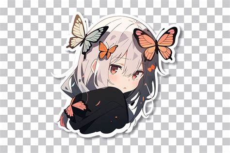 Cute Anime Girl with Butterflies Sticker - Anime Sticker Download