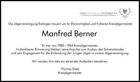 Traueranzeigen Von Manfred Berner Zeit Des Gedenkens De