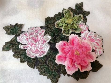 Large Peony Embroidered Applique Patch Floral Patch Applique Etsy