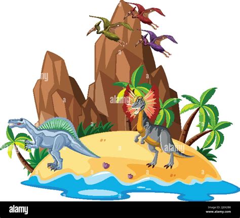 Scene With Dinosaurs On Island Illustration Stock Vector Image And Art