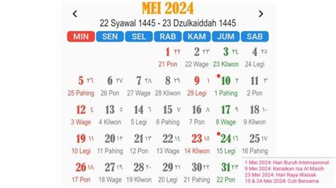 Kalender Jawa Hari Ini 11 Mei 2024 Tanggalan Jawa Sabtu Pon