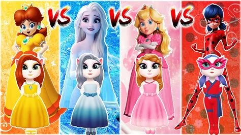 My Talking Angela Princess Daisy Vs Frozen Elsa Queen Vs Princess