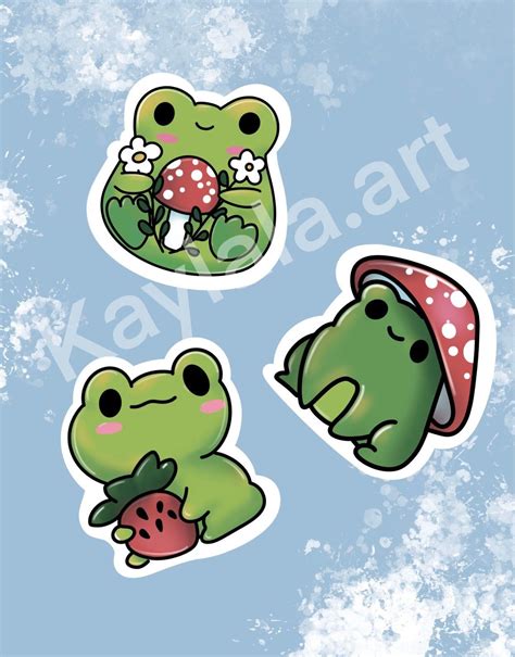 Kawaii Frogs Stickers Cute Froggy Stickers Cottagecore Strawberry