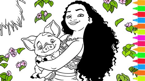 Coloring Moana Maui Pua And Hei Hei The Rooster Disney Moana