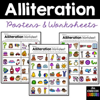 Alliteration Poster Sentences and Worksheets by The Kinder Kids | TpT