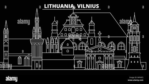 Vilnius Silhouette Skyline Lithuania Vilnius Vector City Lithuanian Linear Architecture