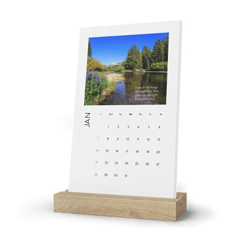 a wooden stand with a calendar on it