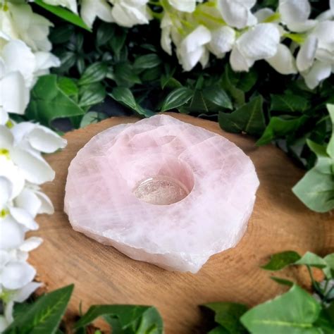 Polished Top Rose Quartz Candle Holder Purple Lotus