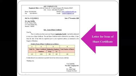 Letter Of Issue Of Share Certificate Youtube