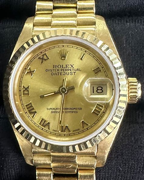 Rolex Lady Datejust 26mm Champagne Dial Yellow Gold President Bracelet Grailzee