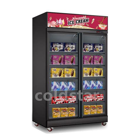 Double Door Upright Ice Cream Display Freezer For Small Market China