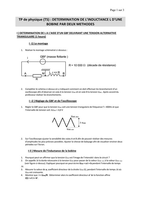 Determination De L Inductance L D Une Bobine Par