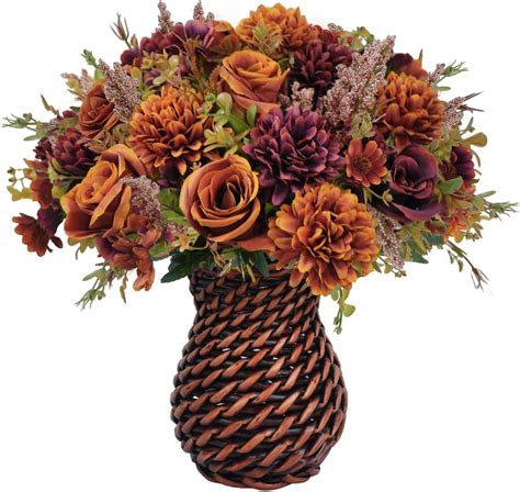 Amazon Gtidea Fall Artificial Flowers With Vase Fake Rose Flowers