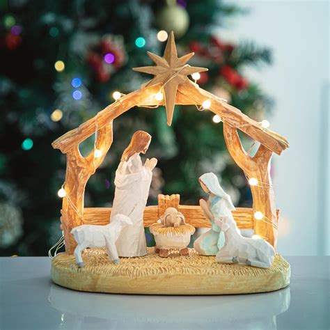 Amazon Hotme Nativity Scene With Lights Sculpted Hand Painted