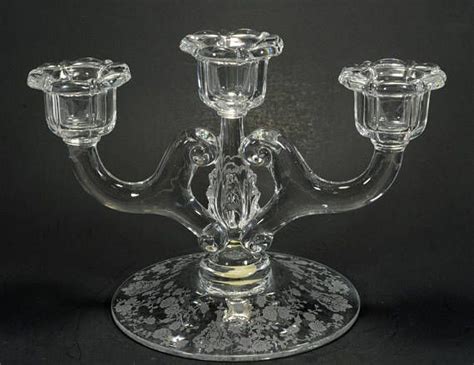 Cambridge Glass Rose Point Candlestick Holder Triple Light