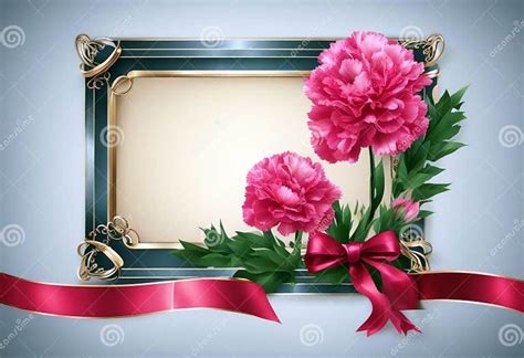 Ribbon Frame Mother S Carnations Illustration Set Day Mother Carnation