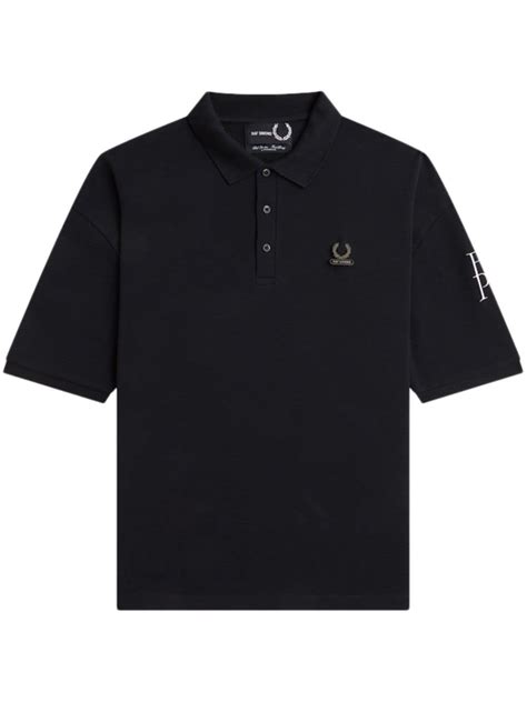 Raf Simons X Fred Perry Logo Plaque Cotton Polo Shirt Black Farfetch Hk