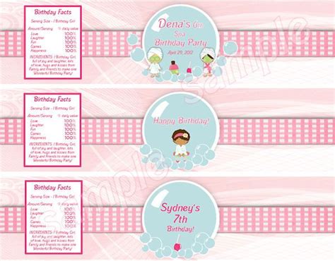 Spa Party Water Bottle Labels Wrap Diy Print Your Own Spa Birthday Parties Water Party Spa