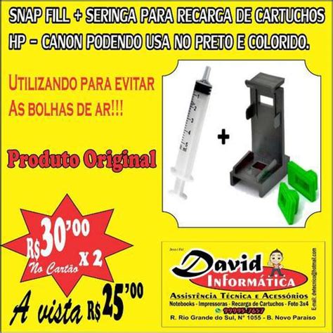 Snap Fill Seringa Para Recarga De Cartuchos Hp Canon Em Aracaju