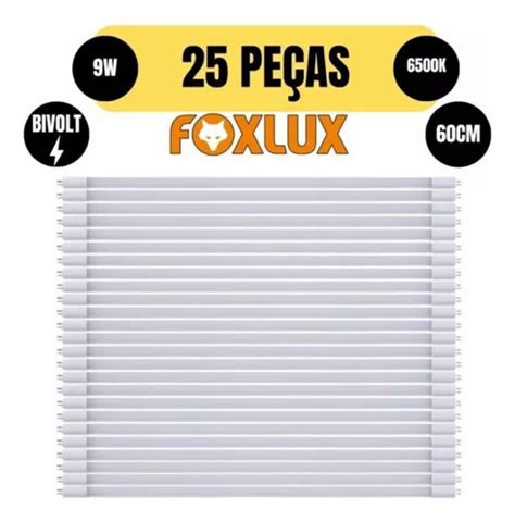 Kit de 25 lámparas LED tubulares 9 W 6500 K Bivolt 60 cm Foxlux