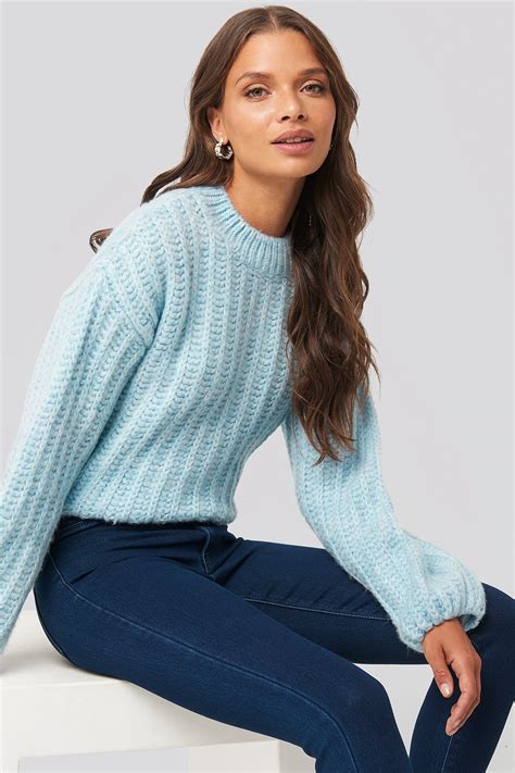 Round Neck Heavy Knit Sweater Azul Na Kd