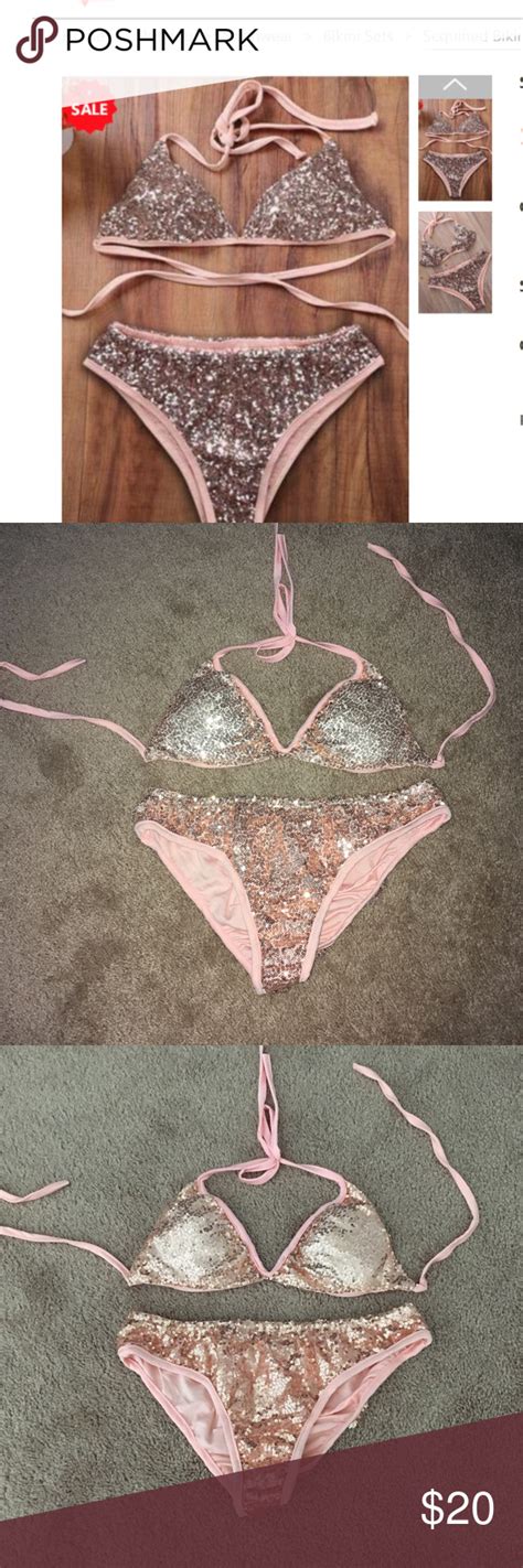 Pink Sequins Bikini Bathing Suit See Measurements Bikini Bathing