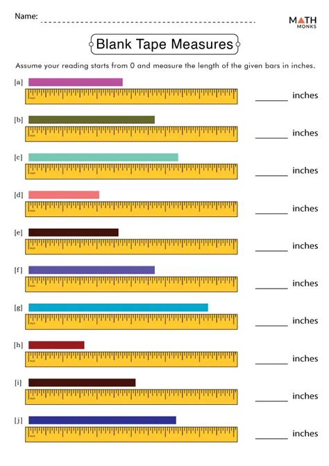 Reading A Tape Measure Worksheets Math Monks
