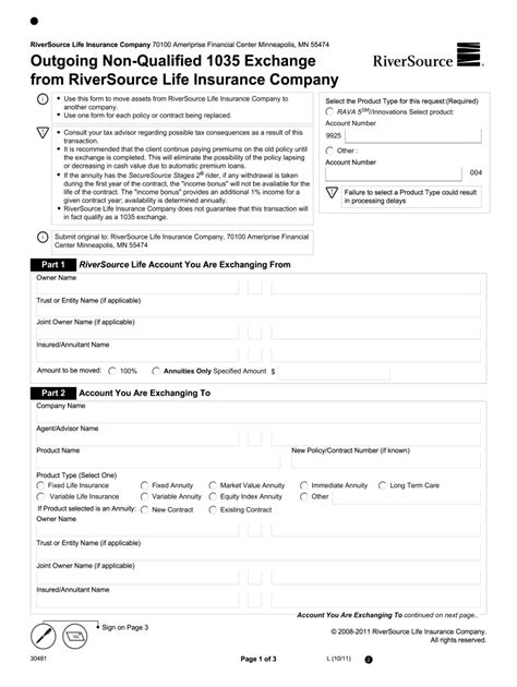 Riversource 1035 Exchange Form Fill Out Sign Online DocHub