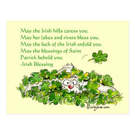 Irish Blessings Cartoon Rabbit Shamrocks Postcard