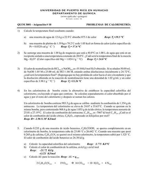 Asig Calorimetria Examen Universidad De Puerto Rico En Humacao