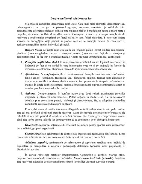 Despre conflicte și soluționarea lor Despre conflicte și soluționarea