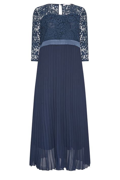 Yours London Plus Size Navy Blue Lace Wrap Pleated Maxi Dress Yours