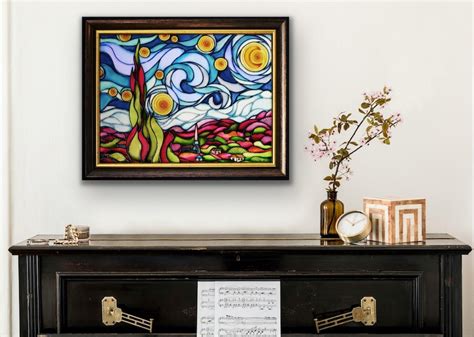 Van Gogh Stained Glass Painting Starry Night Aesthetic Wall Etsy