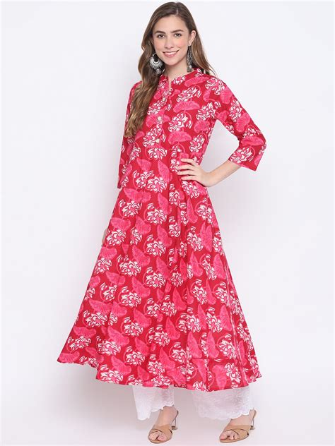 Buy FASHION DEPTH Women Floral Printed Thread Work Pure Cotton Anarkali