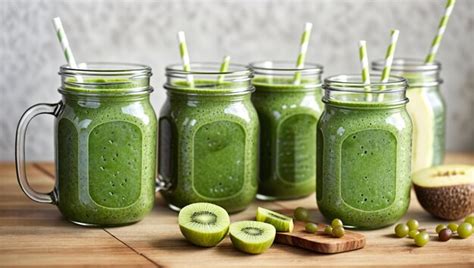 Premium Ai Image Glass Jar Mugs With Green Health Smoothie Kale