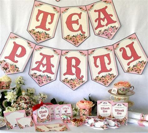 Tea Party Banner Bunting Printable Instant by PartyEverAfter