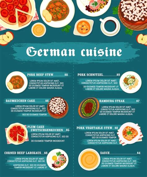 Premium Vector German Cuisine Restaurant Food Menu Vector Page