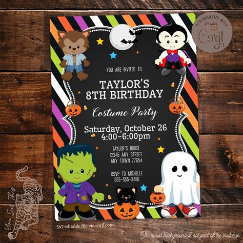 Editable Halloween Birthday Costume Party Invitation 5x7 Etsy